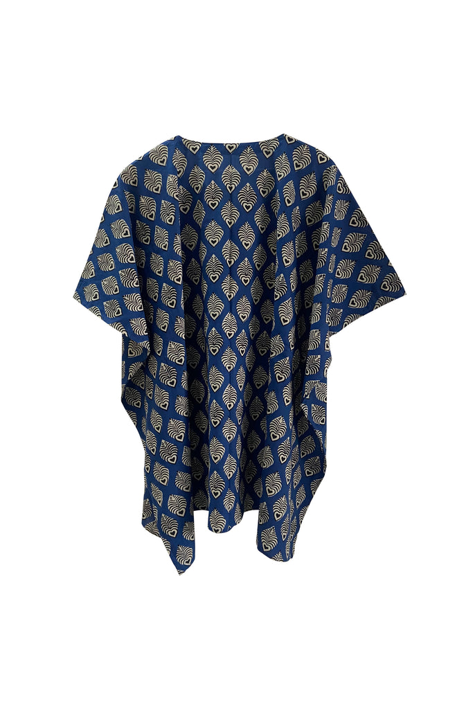 Fish blockprint short cotton kaftan | JULAHAS