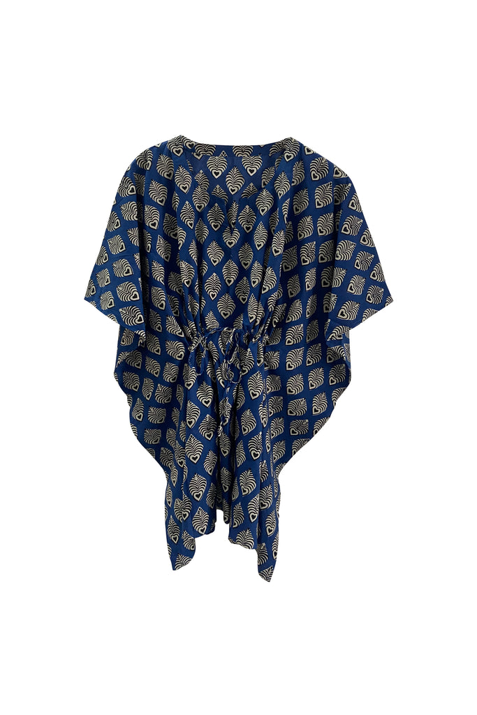 Fish blockprint short cotton kaftan | JULAHAS