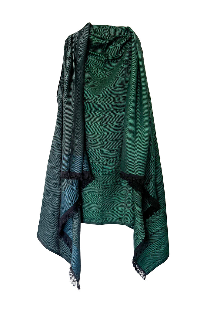 Handmade Cotton Cape in shades of green | JULAHAS
