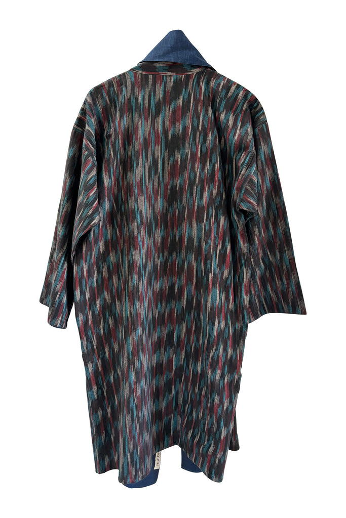 Long reversible cotton Ikat coat with belt | JULAHAS