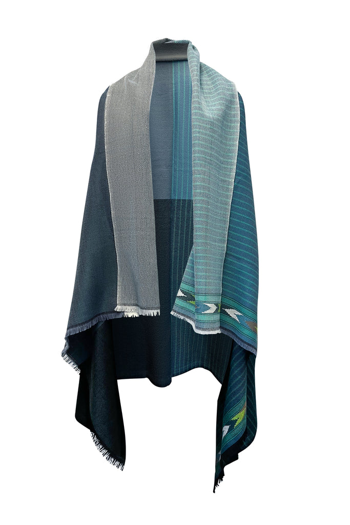 Teal Green Light Wool Fusion Cape | JULAHAS