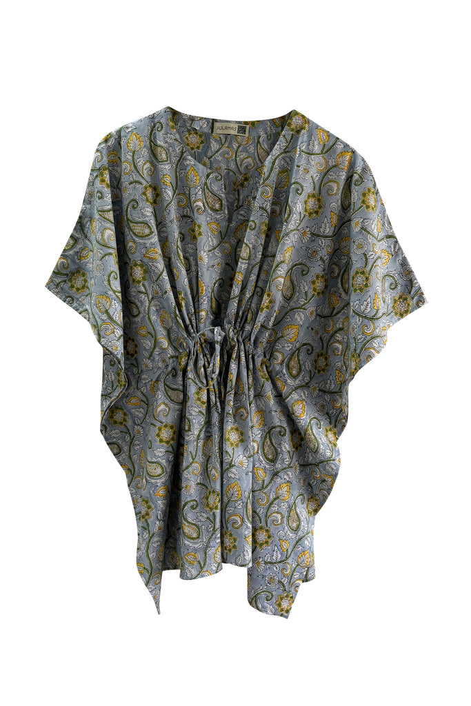 Short Cotton blockprinted kaftan with drawstring free size | JULAHAS