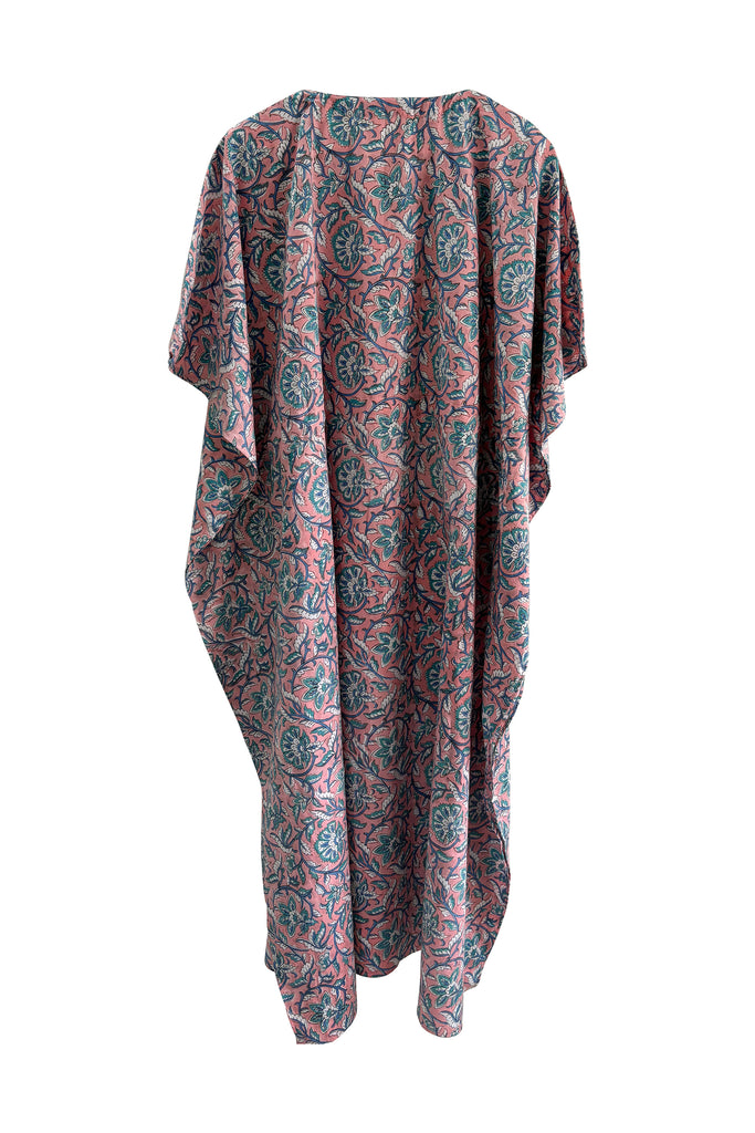 Long Cotton blockprinted kaftan with drawstring free size | JULAHAS