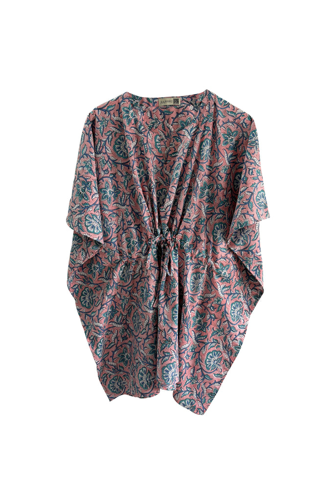 Short Cotton blockprinted kaftan with drawstring free size | JULAHAS