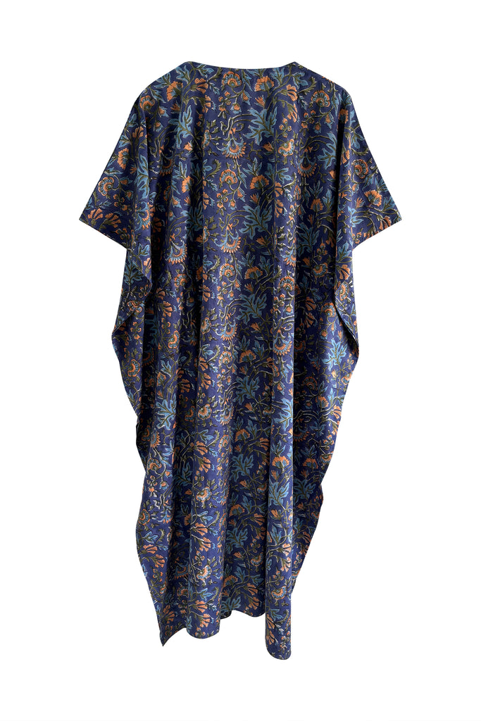 Long Cotton blockprinted kaftan with drawstring free size | JULAHAS