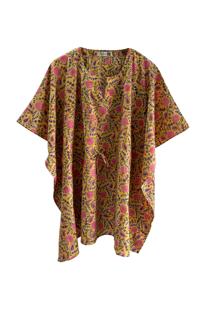 Short Cotton blockprinted kaftan with drawstring free size | JULAHAS