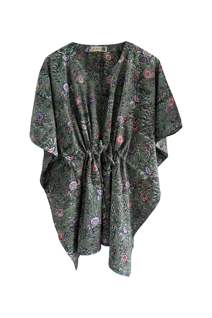 Short Cotton blockprinted kaftan with drawstring free size | JULAHAS