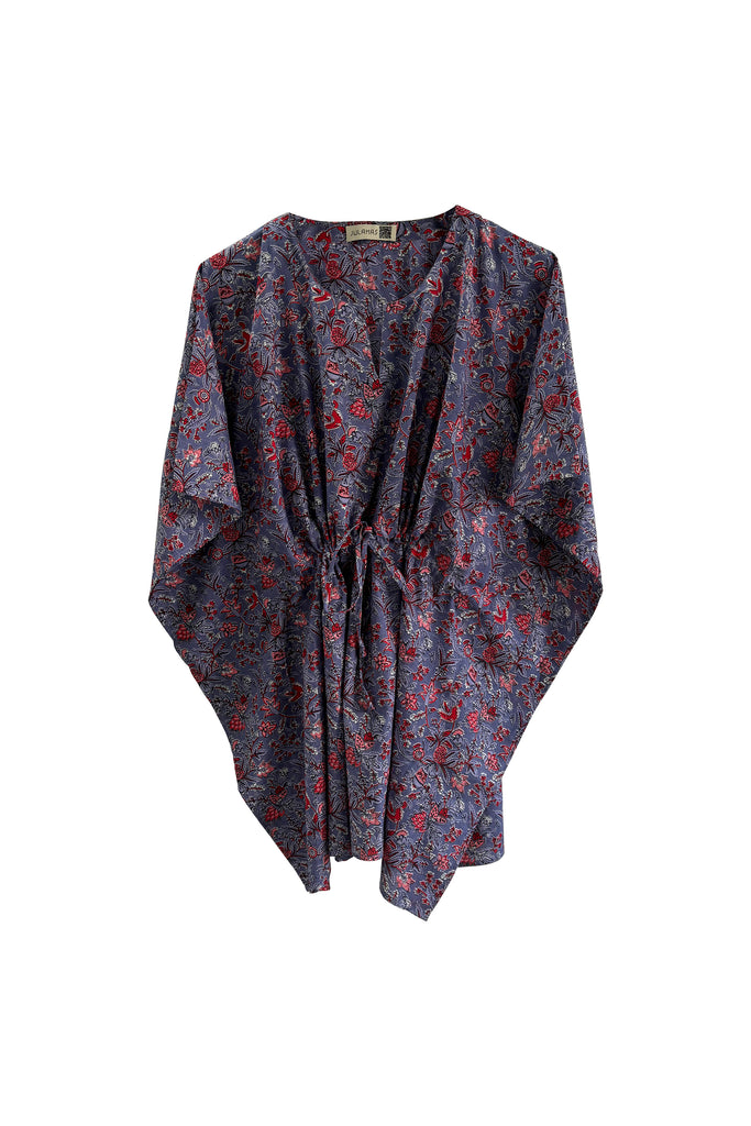 Short Cotton blockprinted kaftan with drawstring free size | JULAHAS