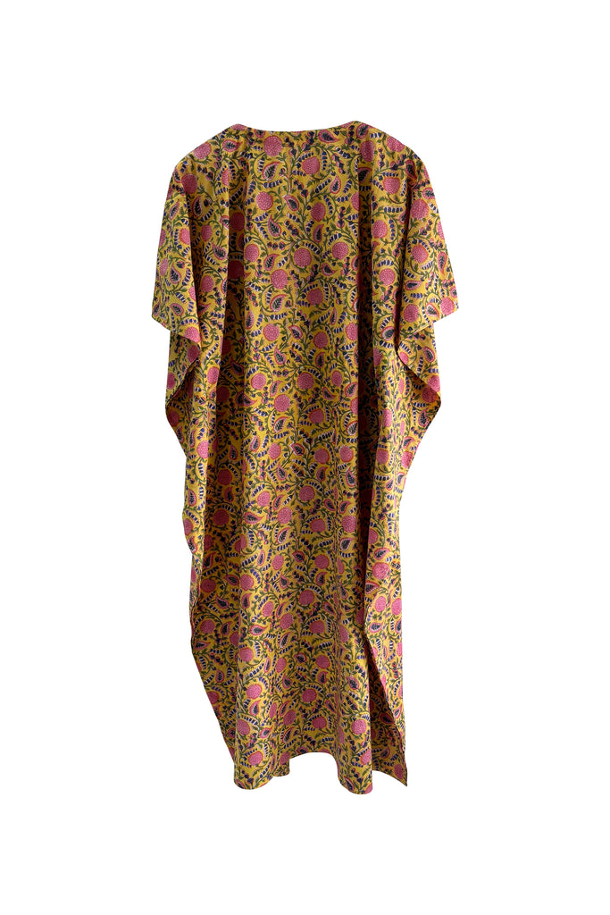 Long Cotton blockprinted kaftan with drawstring free size | JULAHAS