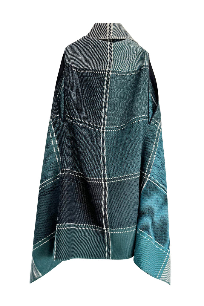 Plaid wool cape in shades of teal green | JULAHAS 
