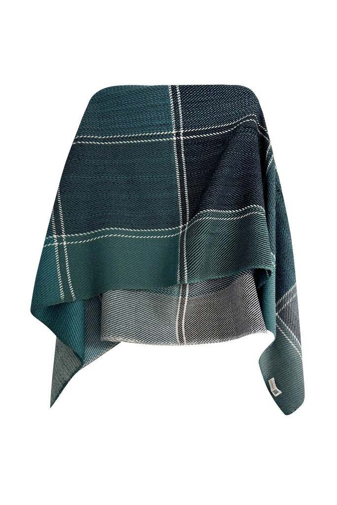 Plaid wool cape in shades of teal green | JULAHAS 