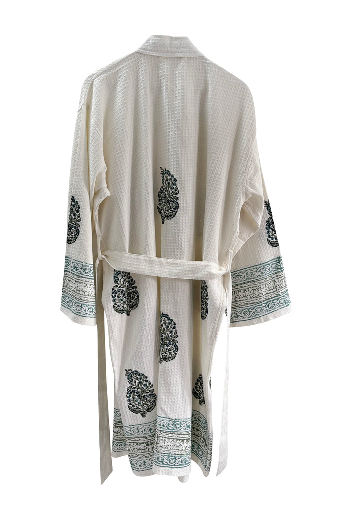 Cotton Waffle Blockprint Robe free size | JULAHAS