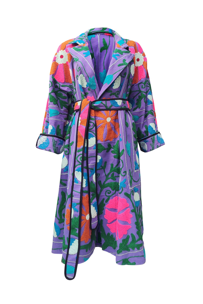 Purple Belted Suzani Duster Jacket | JULAHAS