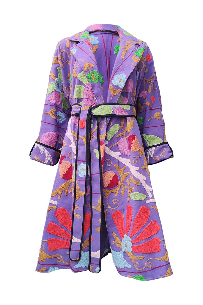 Light Purple Belted Suzani Duster Jacket | JULAHAS