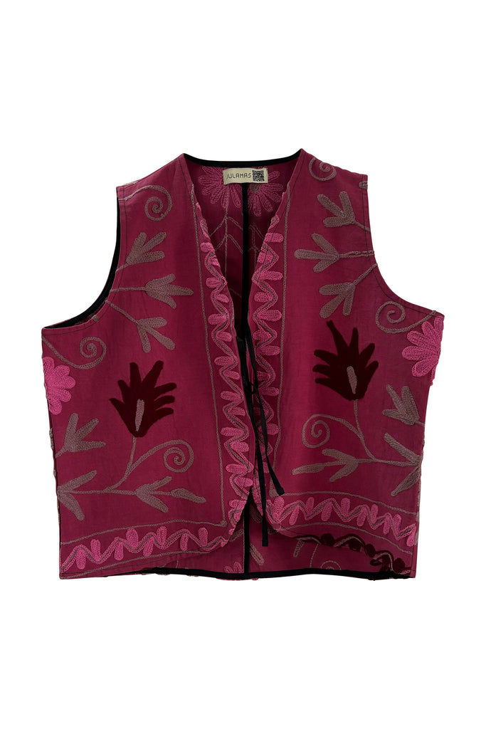 Plum coloured vest with Suzani embroidery | JULAHAS