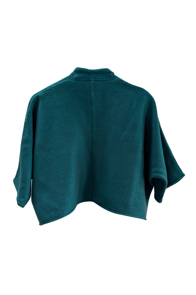 Teal Wool Silk Waterfall front bolero | JULAHAS