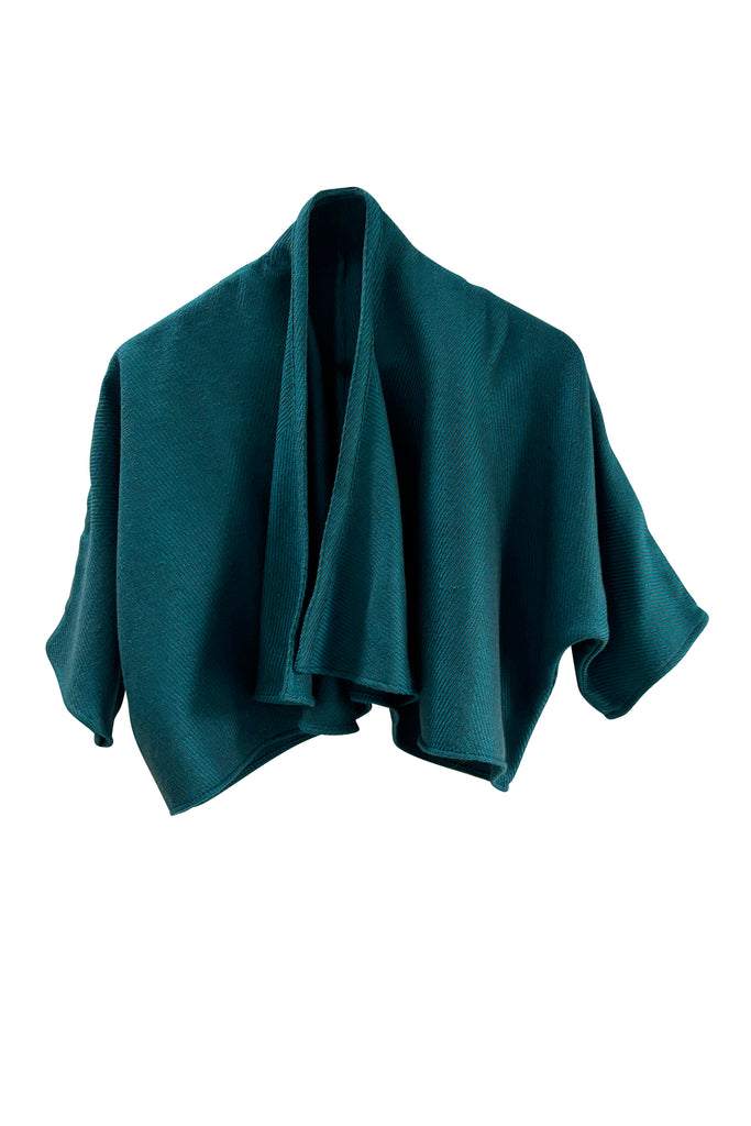 Teal Wool Silk Waterfall front bolero | JULAHAS