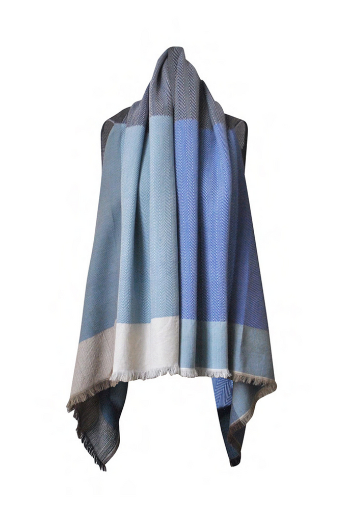 PETITE Sized blue wool cape for women Daria Cape Danube – JULAHAS