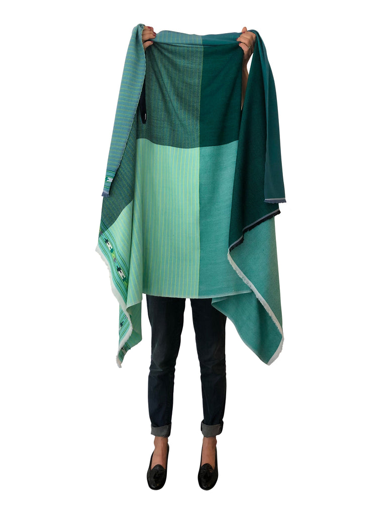 Soft wool embroidered Green Poncho Cape for women | JULAHAS