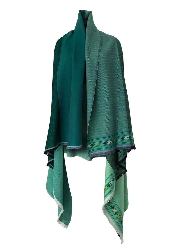 Soft wool embroidered Green Poncho Cape for women | JULAHAS