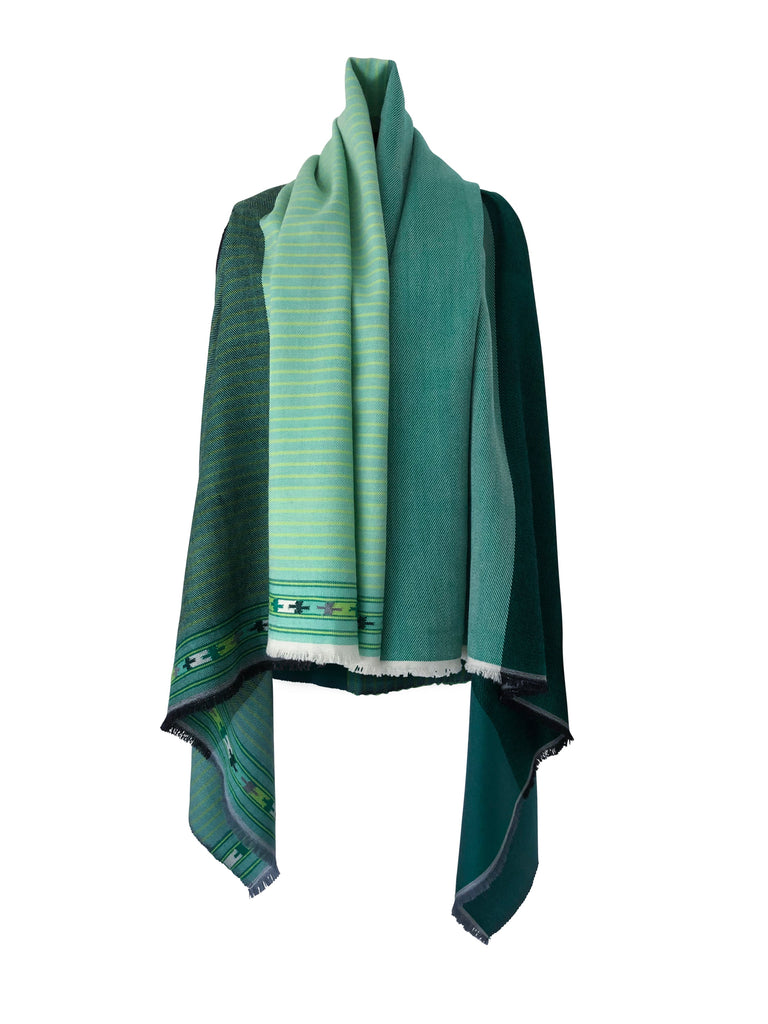 Soft wool embroidered Green Poncho Cape for women | JULAHAS