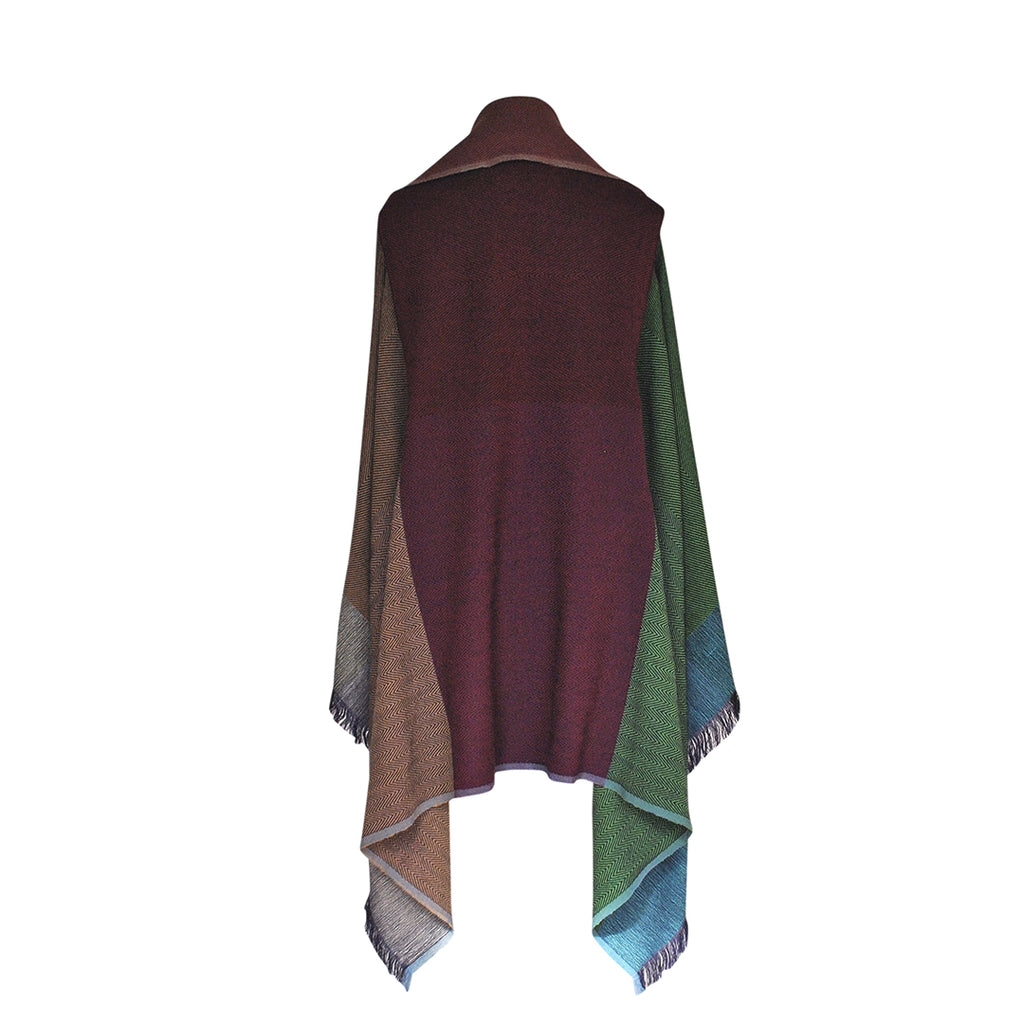 Women's Wool Poncho Cape in Camel and Green | JULAHAS Cape Madeira